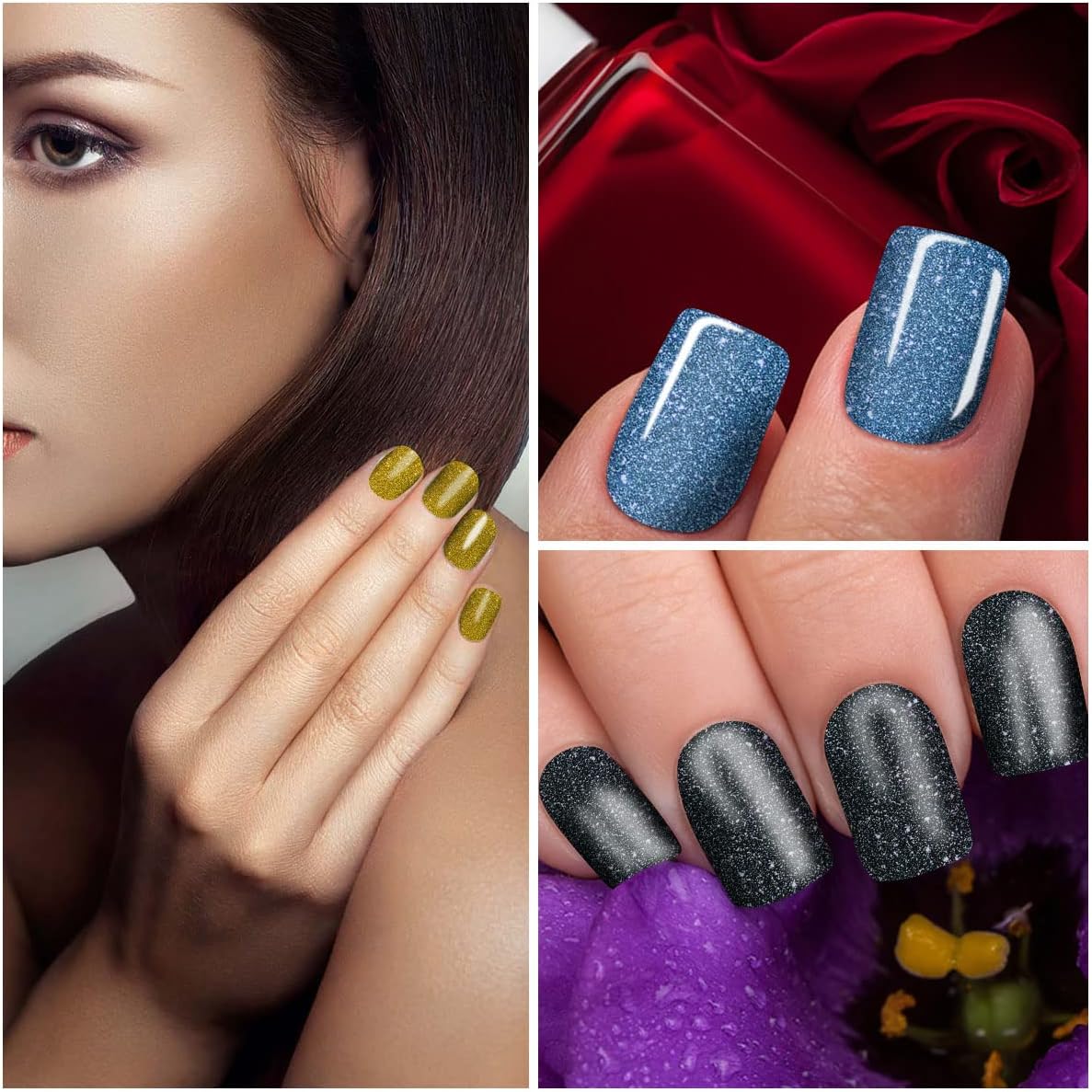 DANNEASY 24 Sheets Glitter Nail Polish Stickers Full Nail Wraps for Women Self Adhesive Nail Polish Strips Gel Nail Strips Stick on Nails Manicure Kit with Nail File, Cuticle Stick