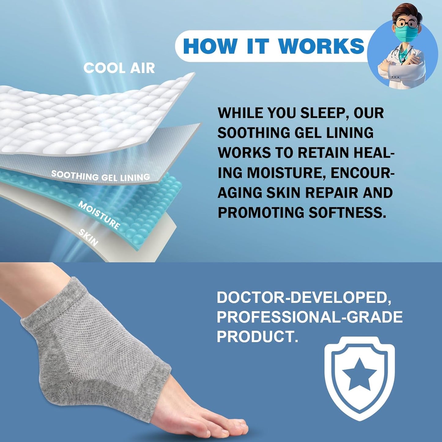 Moisturizing Toeless Socks for Cracked Heels - Heel Repair, Hydrate Dry Feet