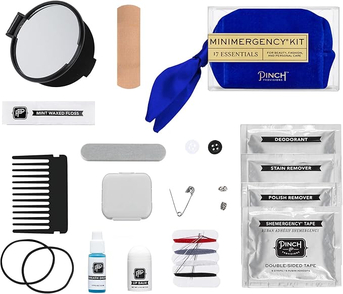 Pinch Provisions Velvet Minimergency Kit, for Her, Includes 17 Must-Have Emergency Essential Items, Compact, Multi-Functional Pouch, Gift for Parties and Birthdays