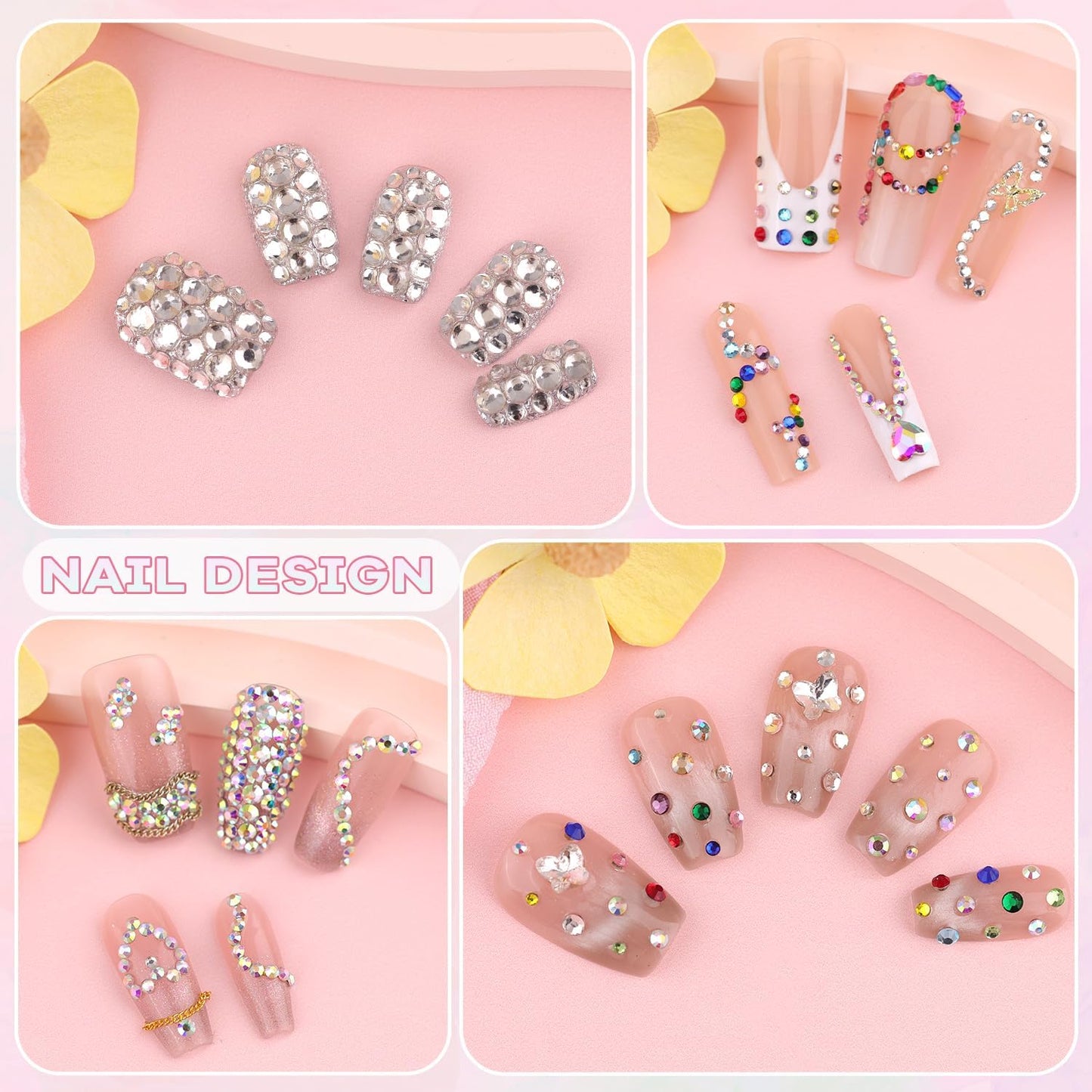 5400Pcs Glass Crystal Small Rhinestones for Nail Art, Tiny AB Clear Colorful Rhinestone Flatback Bedazzling Gems, Nail Rhinestones and Gems Crystals Charms for Acrylic Tips Manicure Decor