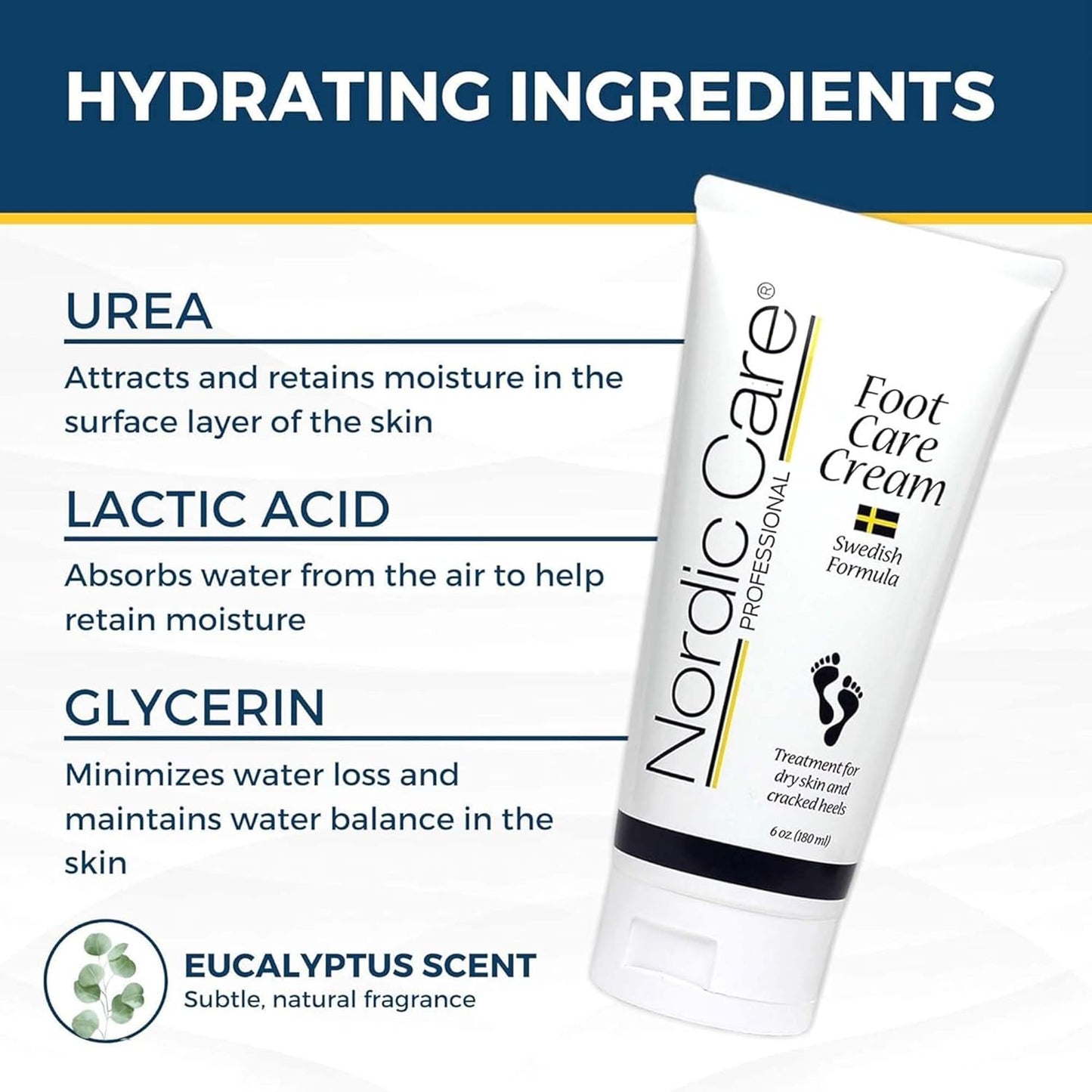 Nordic Care Foot Care Cream, 6 oz. | Foot Lotion for Cracked & Dry Skin | For Dry Feet, Cracked Heels & Callus Removal | Hypoallergenic & Lanolin-free | Essential Oils, Eucalyptus, Urea & Glycerin