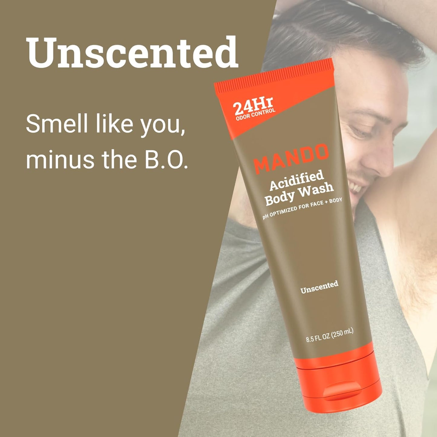 Mando Odor Shield Body Wash - 24 Hour Control - Removes Odor Better than Soap - SLS Free, Paraben Free, Skin Safe - 8.5 Ounce (Pack of 2) (Unscented)