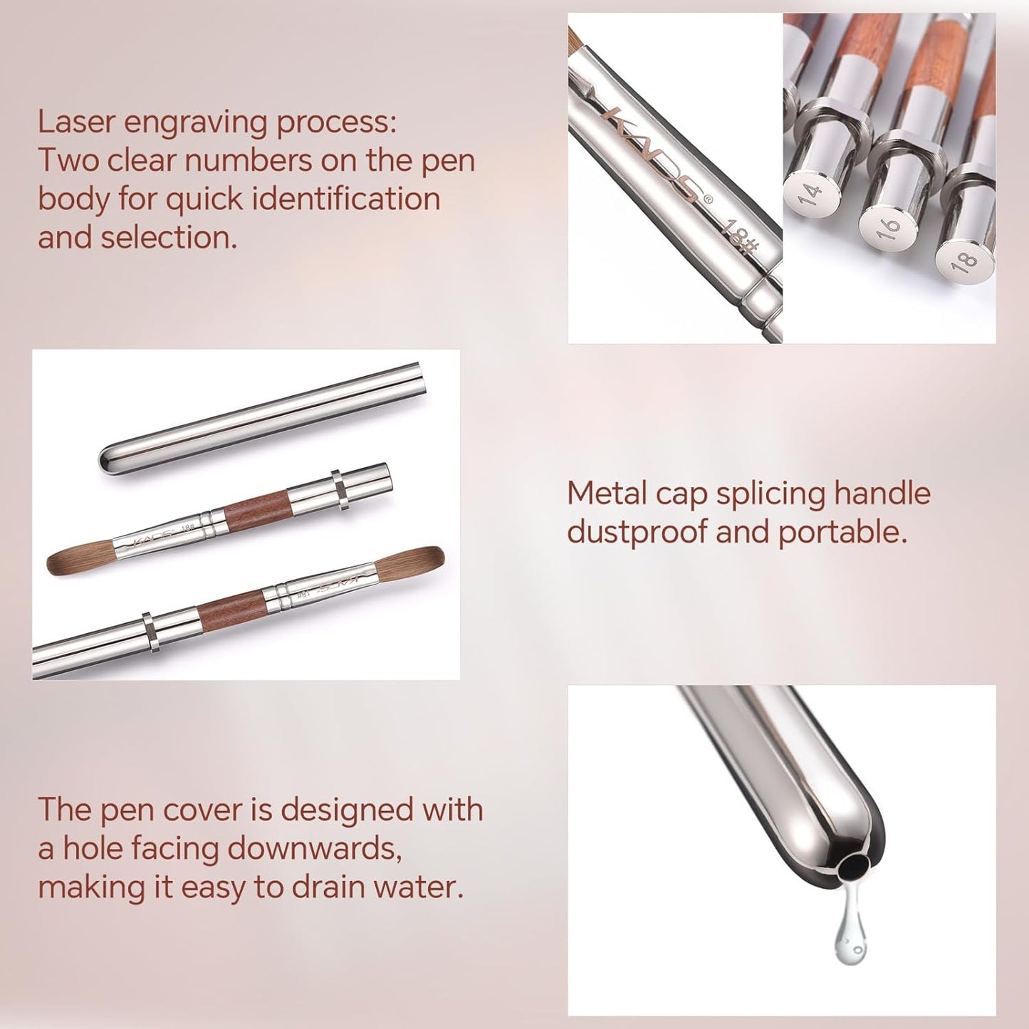 KADS Acrylic Nail Brush with Penholder Nail Brush for Acrylic Application-Oval Shaped Powder Nail Design Tools for Professional Manicure DIY Home Salon (2#+8#+14#)