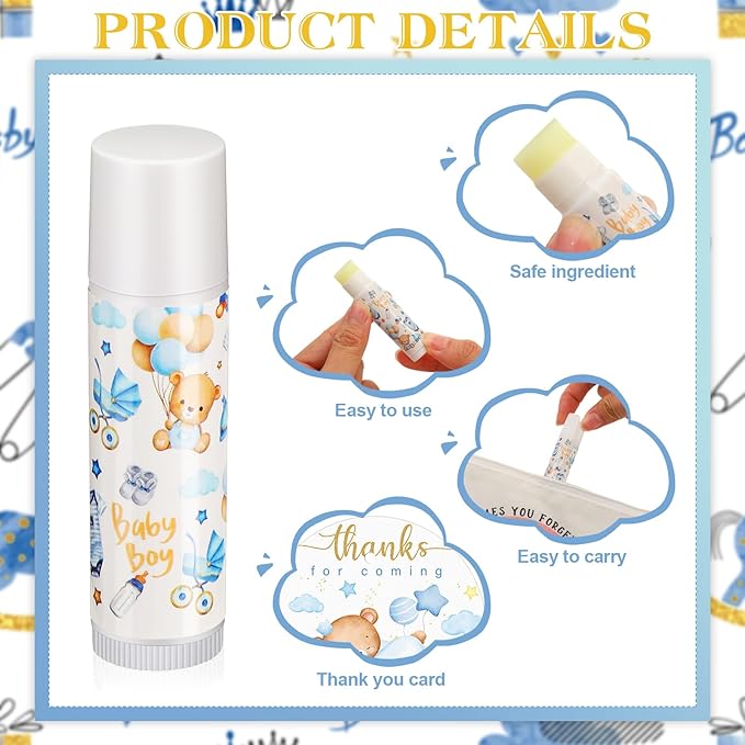 Fumete 50 Pack Bear Baby Shower Party Gifts Favors Bulk Lip Balms for Guests Boys Girls Neutral Gender Reveal Favors for Baby Shower Prizes Souvenirs Bags Stuffer Classroom Prizes