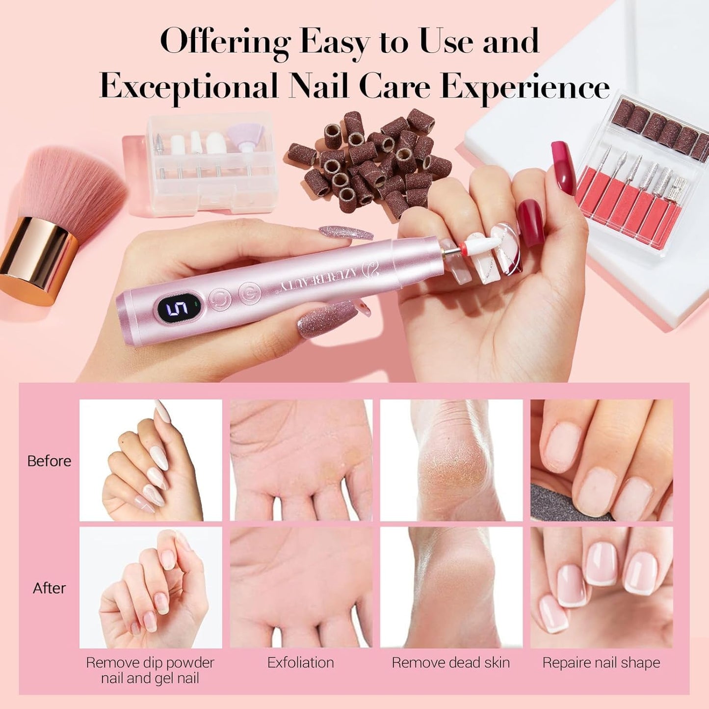 AZUREBEAUTY Dip Powder Nail Kit with Electric Nail Drill, 24 Colors Nude Pink Glitter Nail Powder Starter Kit with Dip Liquids Base Top Coat Activator Portable Manicure French Nail Art Essential Set