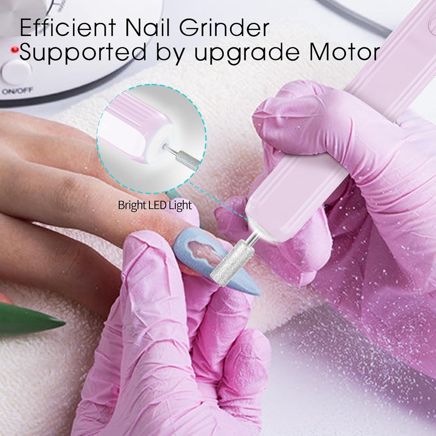 Professional Manicure Pedicure Kit -360° Light, Rechargeable Electric Nail Drill, Cordless Electric Nail File Set, 3 Speeds Hand Foot Care Nail Drill for Thick Nail Toenail Cuticle