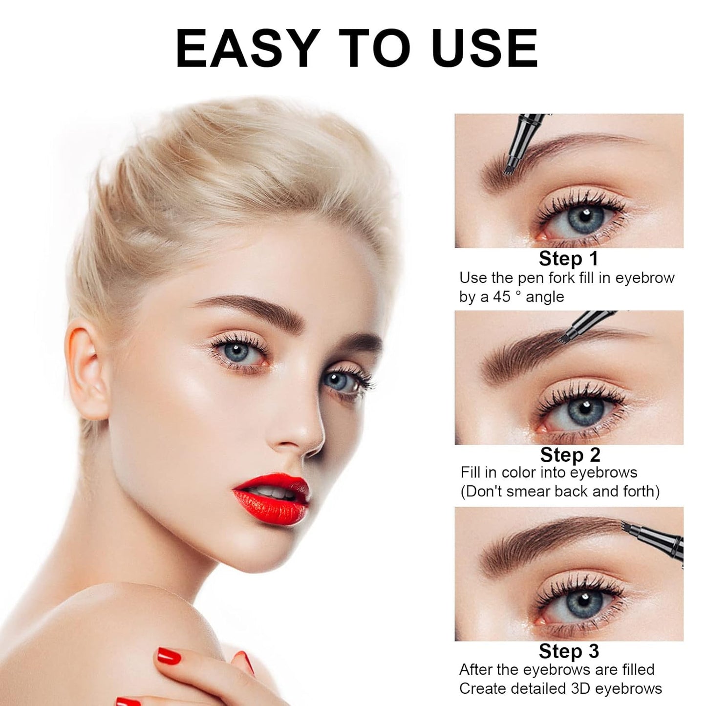 Microblading Eyebrow Pencil, Eyebrow Pen with an Upgrade Micro-Fork Tip Applicator, Waterproof Long-Lasting Microblading Brow Pen, Brow Pencil for Natural Looking Brows Makeup, Gray, 1Pcs