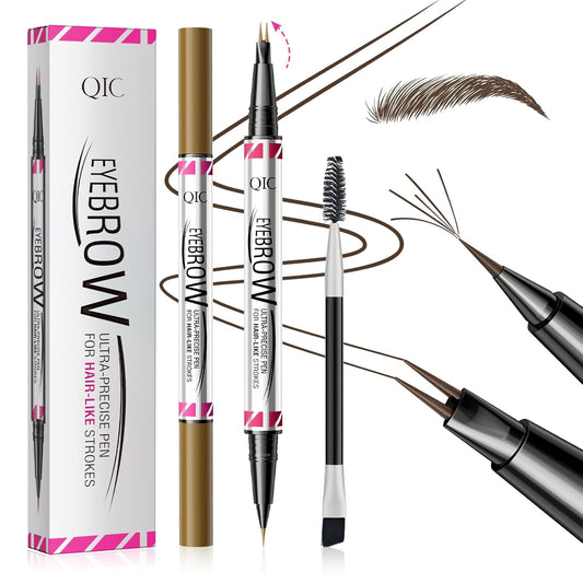 Microblading Eyebrow Pencils for Women - Eyebrow Pen 2-in-1 Dual-Ended Eye Brow Pencil with Precise 2-Fork-Tip & Brush-Tip Waterproof Eyebrow Pen for Hair-Like Brows, Last All Day, Black Brown