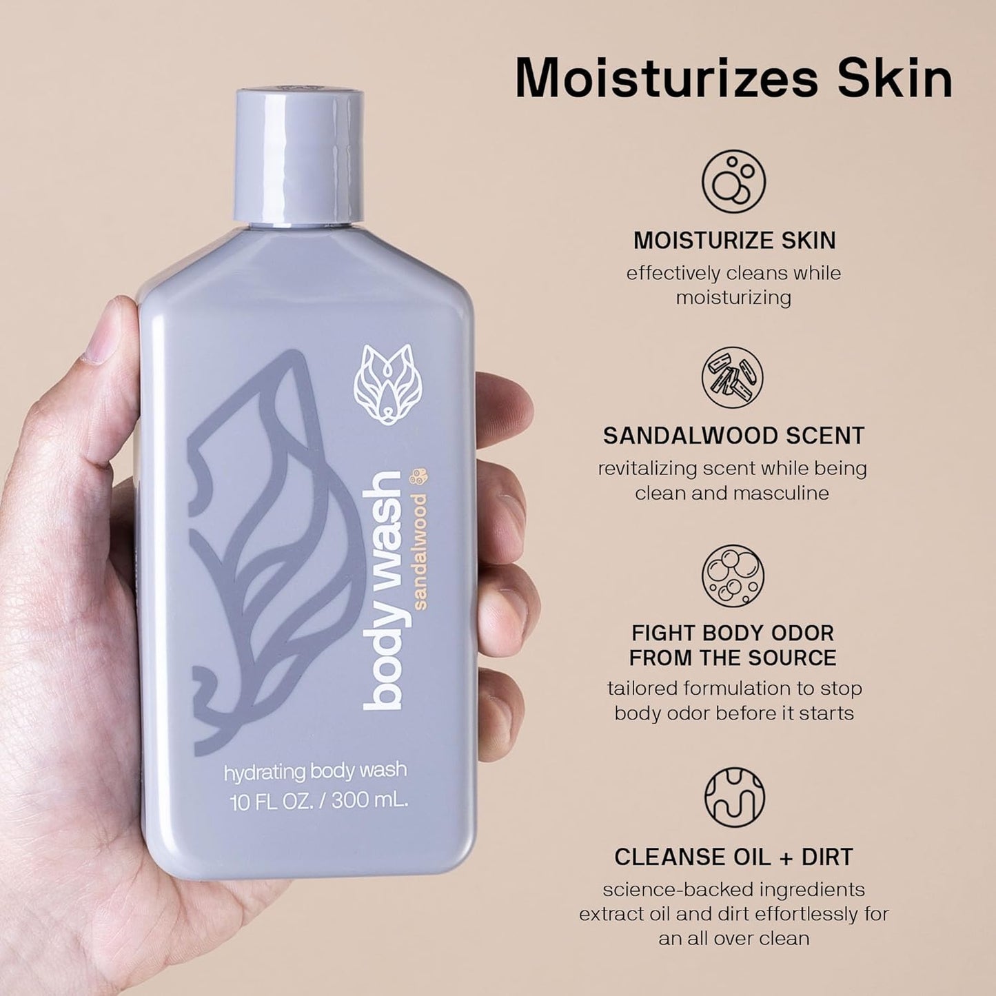 Black Wolf Moisturizing Body Wash & Charcoal Face Wash Set for Men - Daily Grooming & Hygiene Essentials for Mens Skin Care