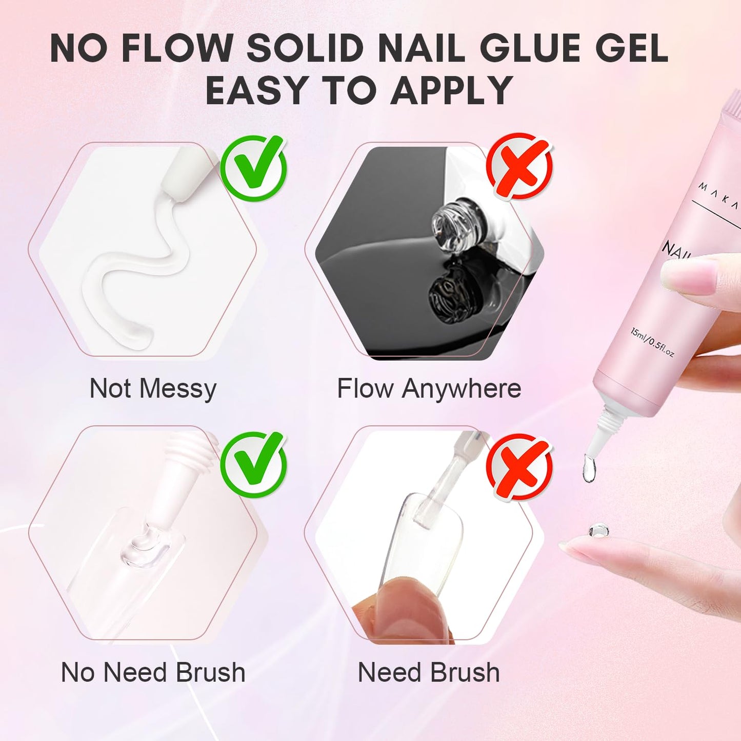 Makartt Gel Nail Glue for Press On Nails - 3D Gel Nail Art, 30ml Super Strong 3 in 1 Solid Nail Glue Gels for False Nail Tips, Long Lasting Manicure Bond, Curing Needed, Pack of 2