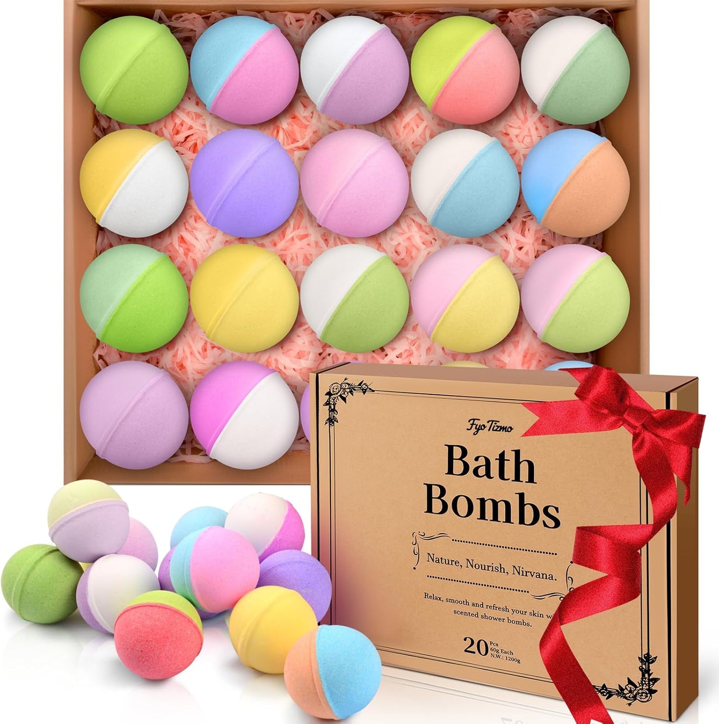Bath Bombs for Women, 20 Pcs Natural Bath Bombs Spa Gift Set with 10 Unique Scents, Handmade Fizzies with Shea Butter for Dry Skin Moisturizing, Organic Relaxing Bubble Bath, Ideal Gift for Mom Wife