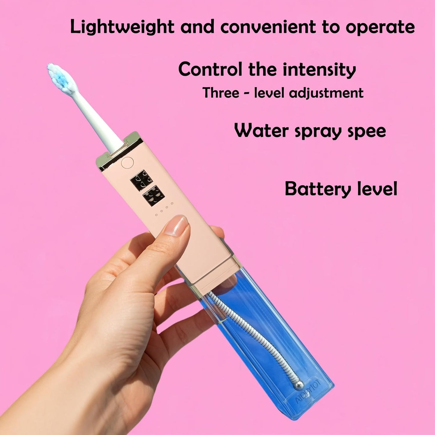 Cordless Water Flosser & Toothbrush Combo. Portable Dental Oral Irrigator with 4 Nozzles, 2 Spray Brushes, Travel Case.1400 PPM, 4 Modes, IPX7 Waterproof.2 in 1 Cleaning Kit.Pink.