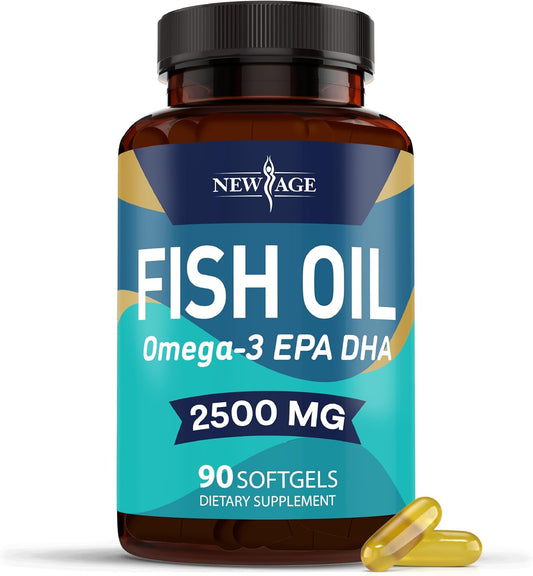 NEW AGE Omega 3 Fish Oil Supplement Immune & Health Support – Promotes Joint, Eye & Skin Health - Non GMO - EPA, DHA Fatty Acids Gluten Free (90 Softgels (Pack of 1))