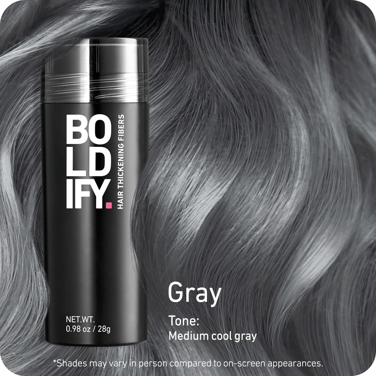 BOLDIFY Hair Fibers (28g) - Fill In Thinning and Fine Hair for an Instantly Fuller, Thicker Look - 14 Shades for Women & Men - Gray