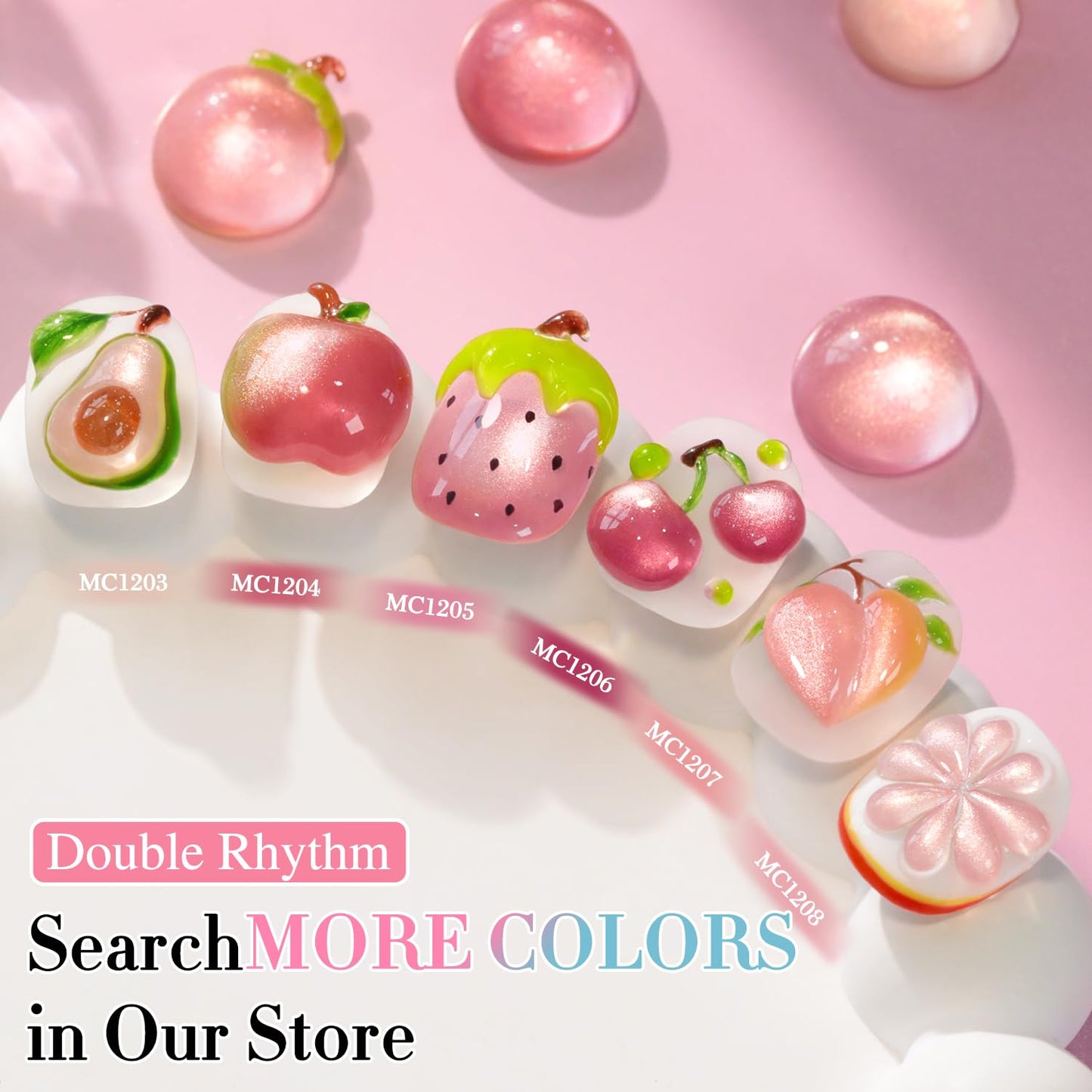 Double Rhythm 0.5 OZ Cat Eye Gel Polish with Magnet 15ML Holographic Glitter Shimmer Translucent Jelly Color Magnetic Nail Polish Salon DIY at Home (Fruit Nude-MC1203)