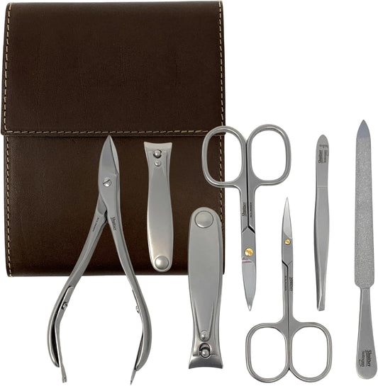 SHPITSER Professional 7pc TopInox Surgical Stainless Steel Tools Manicure Pedicure Set in Genuine Durable Leather Case Handmade in Solingen Germany for Nail and Cuticle Care