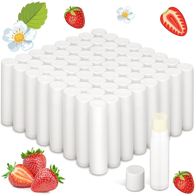 Demissle 150 Pcs Unlabeled Lip Balm Bulk Chapped Stick Blank Mini Lip Balm Gifts Moisturizing Lip Balms Favors for Women Homeless Wedding Bridal Shower Favors Baby Shower Guests Favors(Strawberry)