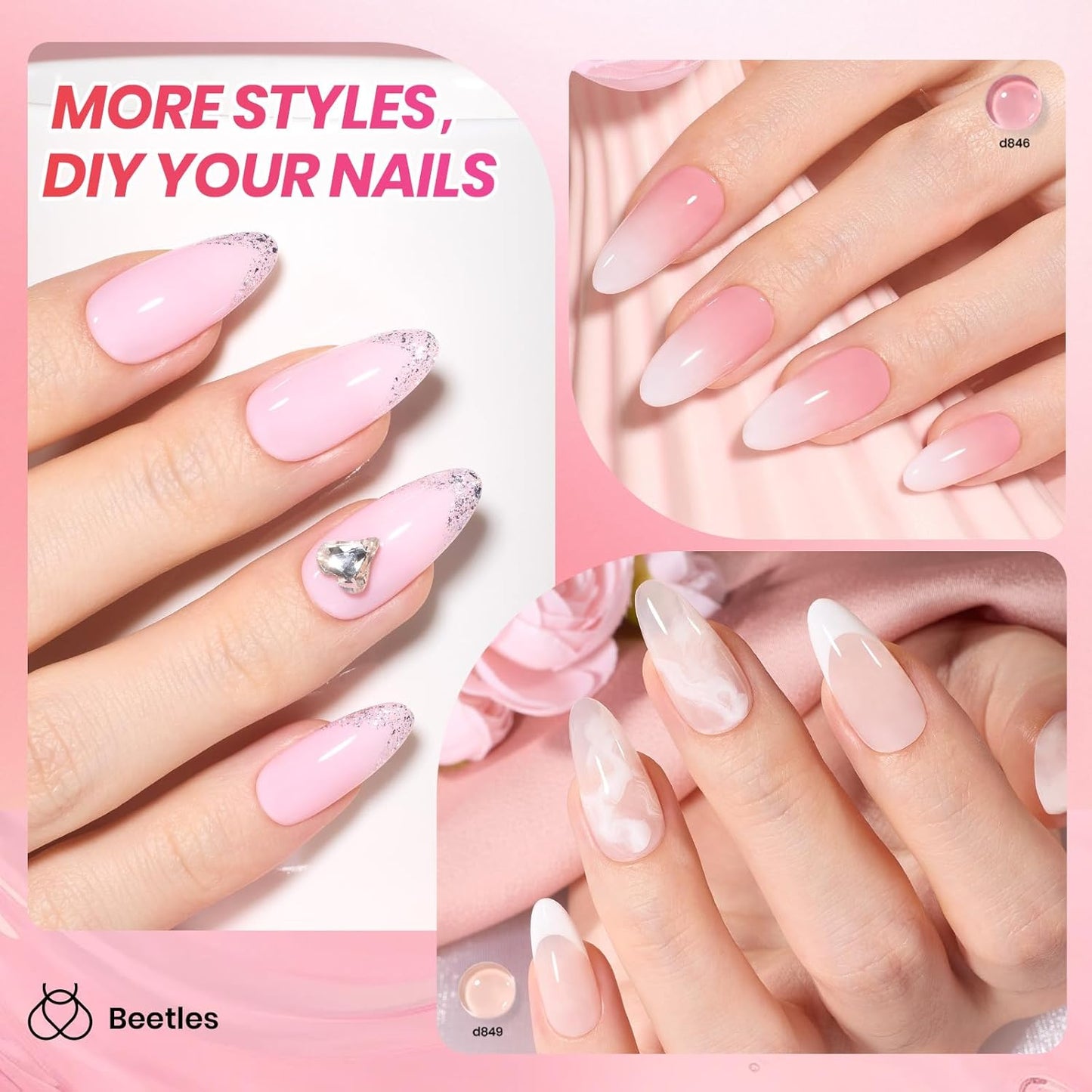 Beetles Jelly Gel Nail Polish Set - 6 Colors Neutral Sheer Milky White Nude Pink Gel Polish Kit Translucent Soak off UV French Nail Art Manicure Gift for Women Girls