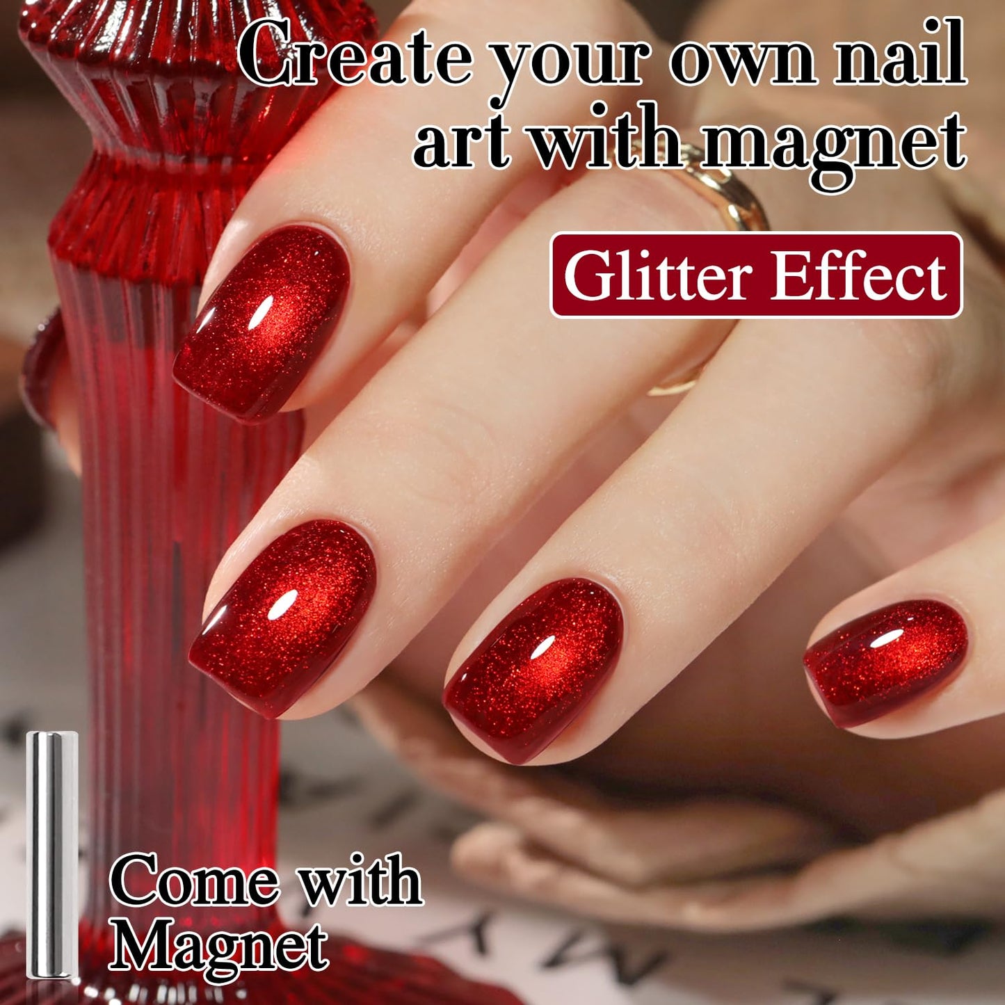 Double Rhythm 0.5 OZ Cat Eye Gel Polish with Magnet 15ML Holographic Glitter Shimmer Translucent Jelly Color Magnetic Nail Polish Salon DIY at Home (Blood Red-MC1046)