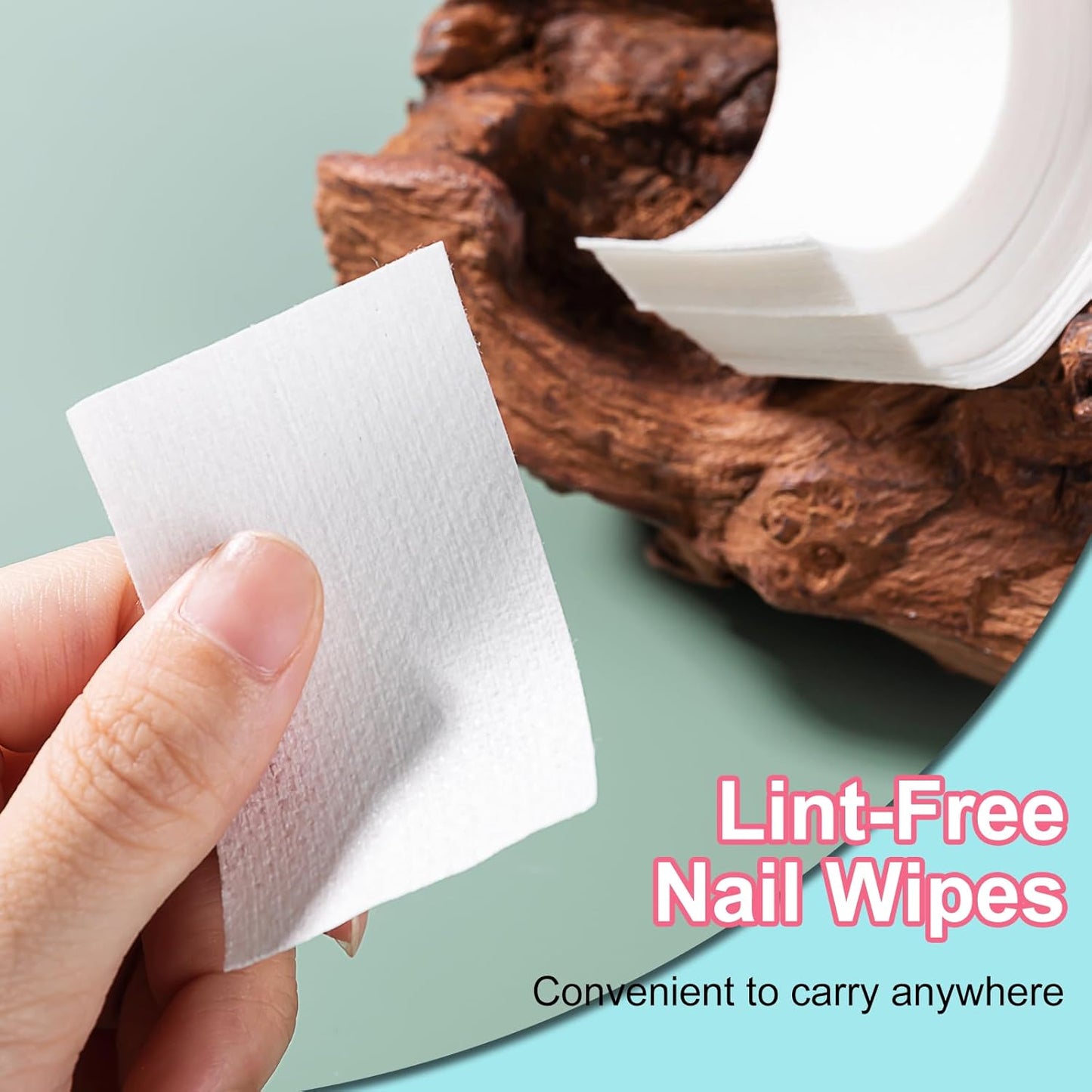 NXJ INFILILA Lint Free Nail Wipes, 600CS Natural Wood Pulp Nail Prep Wipes, Absorbent Acetone Nail Polish Remover Lash Extensions Glue Nail Cleaning Pads for Salon Supplies