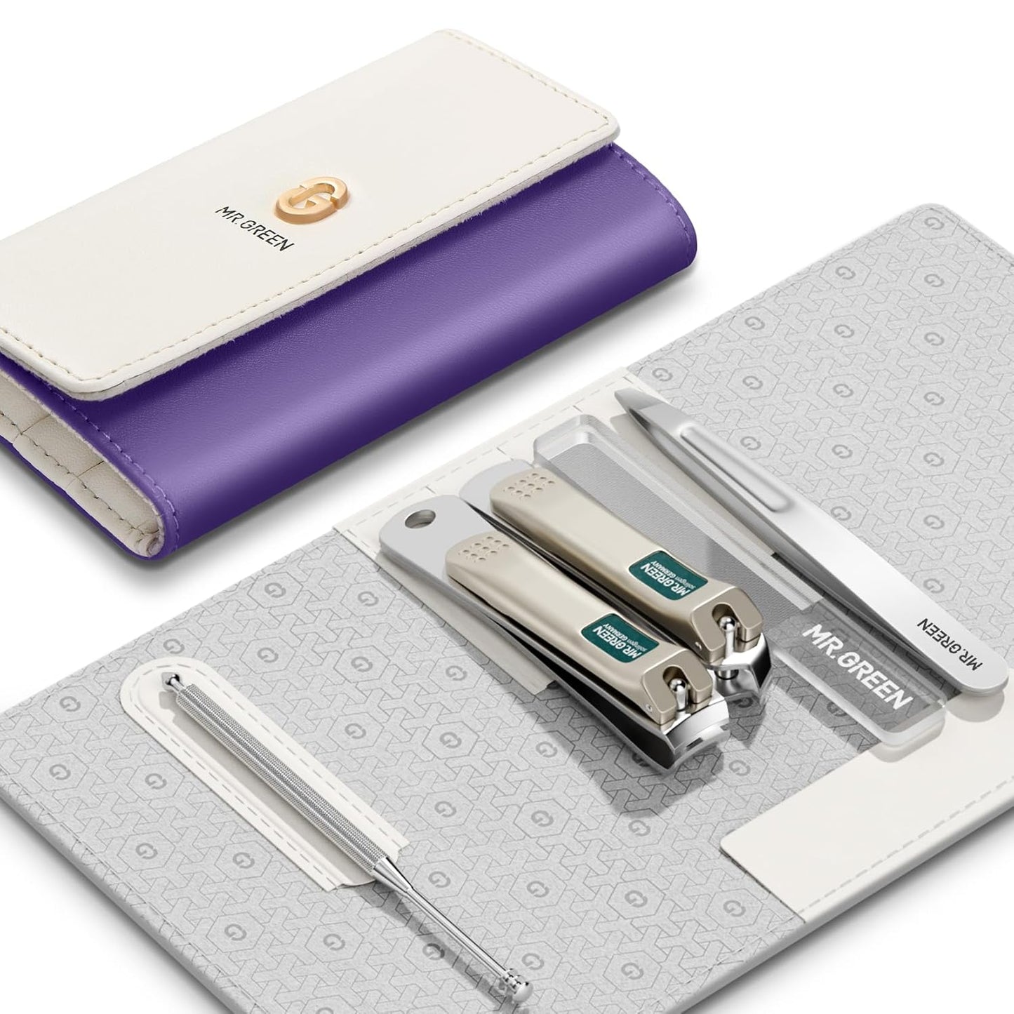 MR.GREEN Colorful Manicure Set Practical Pedicure Kits Nail Clippers Personal Care Tools Facial Hair Scissors with Fashion Case (Mr-6684 Purple)