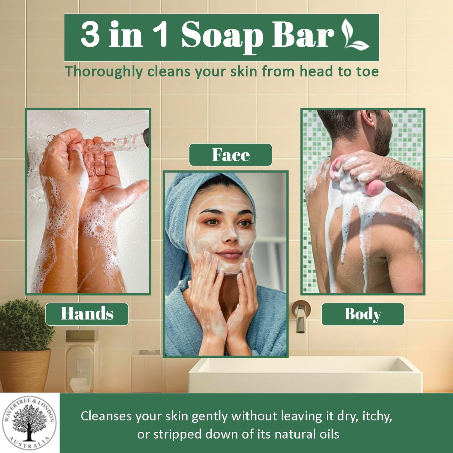 Wavertree & London Lemongrass & Lemon Myrtle Scented Natural Soap (8 Bars), 7oz Moisturizing French Triple Milled Soap Bars enriched with shea butter - Plant Oil Bath & Body Bars for All Skin Types