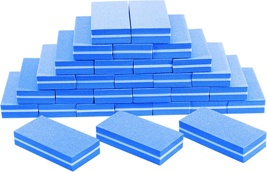 Buffer Block Nail File, 100/180 Grit Sponge Nail Buffers for Acrylic Nails, Mini Buffing Block Double Sided for Manicure Tools 30 Count - Blue