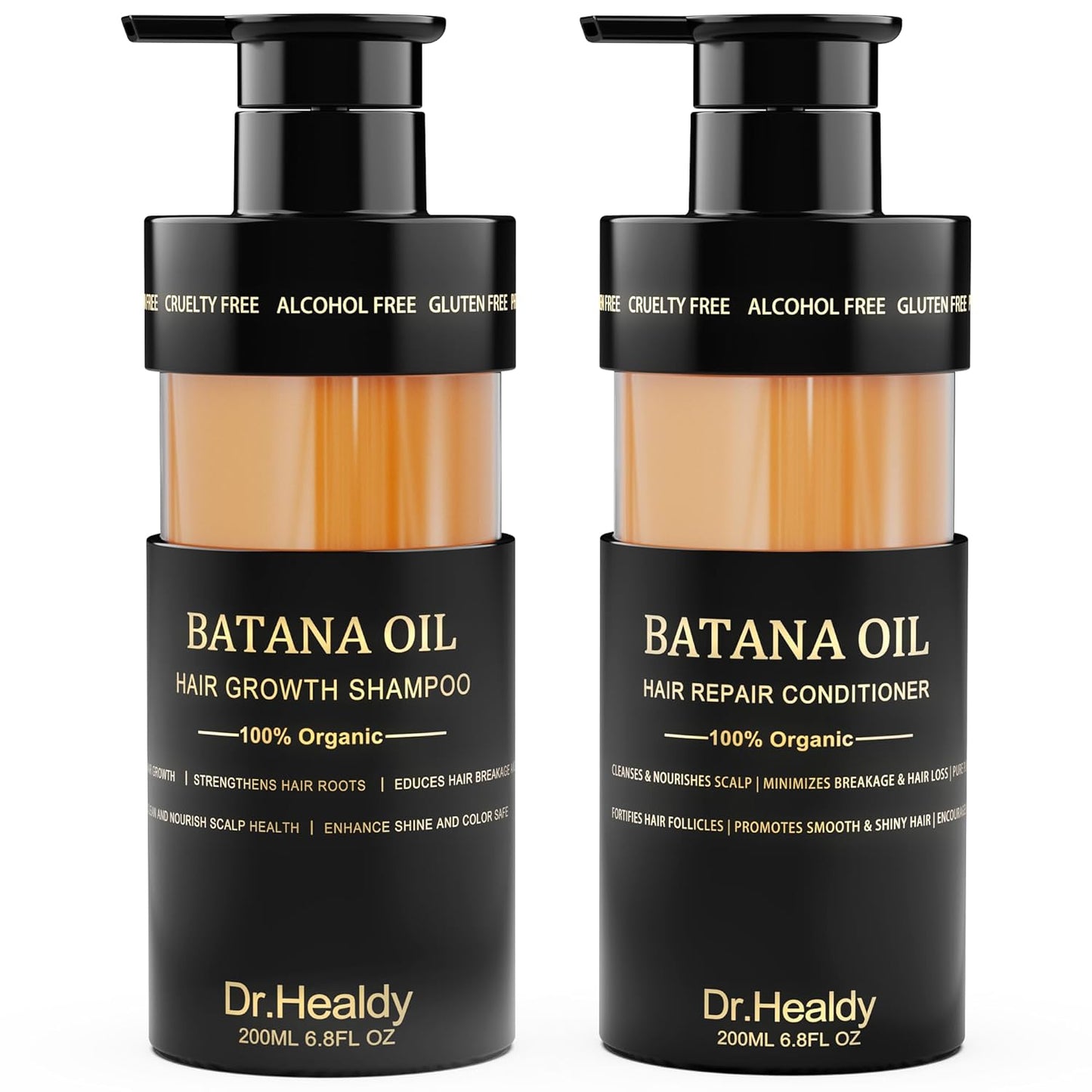 Batana Oil Shampoo and Conditioner Set - for Hair Growth,Thickening & Hydration,Sulfate Free - Fights Hair Loss & Clarifies Scalp -Root Activator Shampoo for Men (6.8 Fl Oz×2)