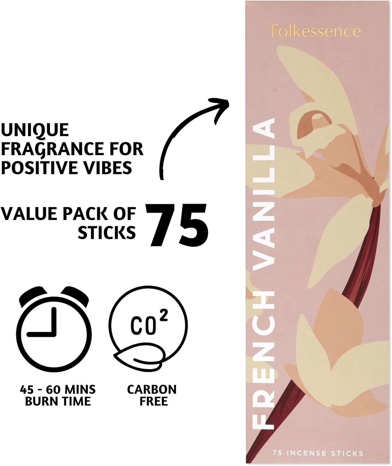 Folkulture Vanilla Incense Sticks | Pack of 75 Fall Insence-Sticks | Vanilla Incents with 45 Mins Burn Time | Fall Scents for Meditation | Organic Insence-Stick, Natural Inscents-Sticks for Relaxing