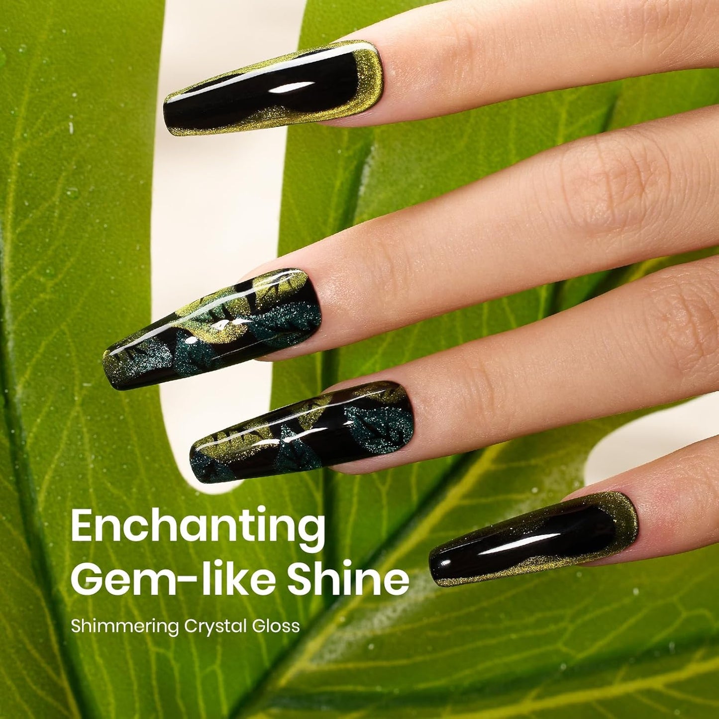 Beetles Olive Green Cat Eye Gel Nail Polish, 15ML Holographic Glitter Magnetic Soak Off UV Nail Art Manicure Gifts for Women