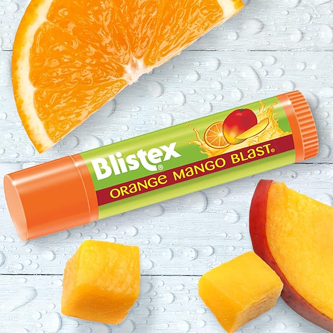 Blistex Orange Mango Blast Lip Balm, Vitamins C & E, Bulk Lip Balm, Super Smooth Moisturization, Refreshing Flavored Lip Hydration, 0.15 Ounce (Pack of 24)