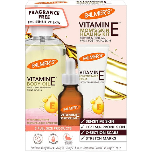 Palmer's Vitamin E Mom's Skin Healing Body Care Kit, Pregnancy and Postpartum Essentials Includes Body Oil, Scar Serum and Concentrated Body Cream