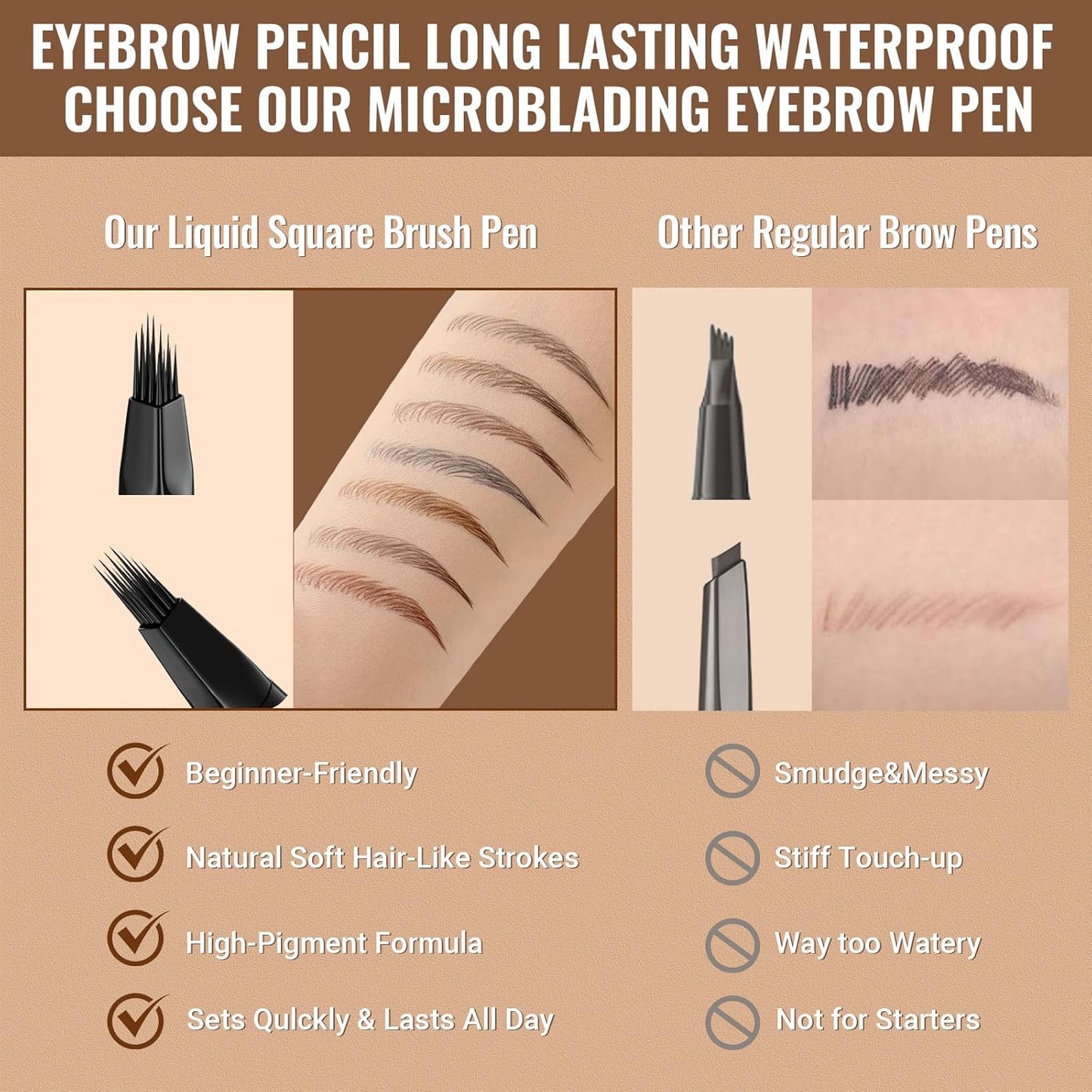 iMethod Eyebrow Pen - Eyebrow Pencil,2-in-1 Eyeliner Dual-Ended Microblading Eyebrow Pencil Long Lasting Waterproof Hair-Like Brow Pencil,with Eyebrow Brush,Eyebrow Pencils for Women,Black