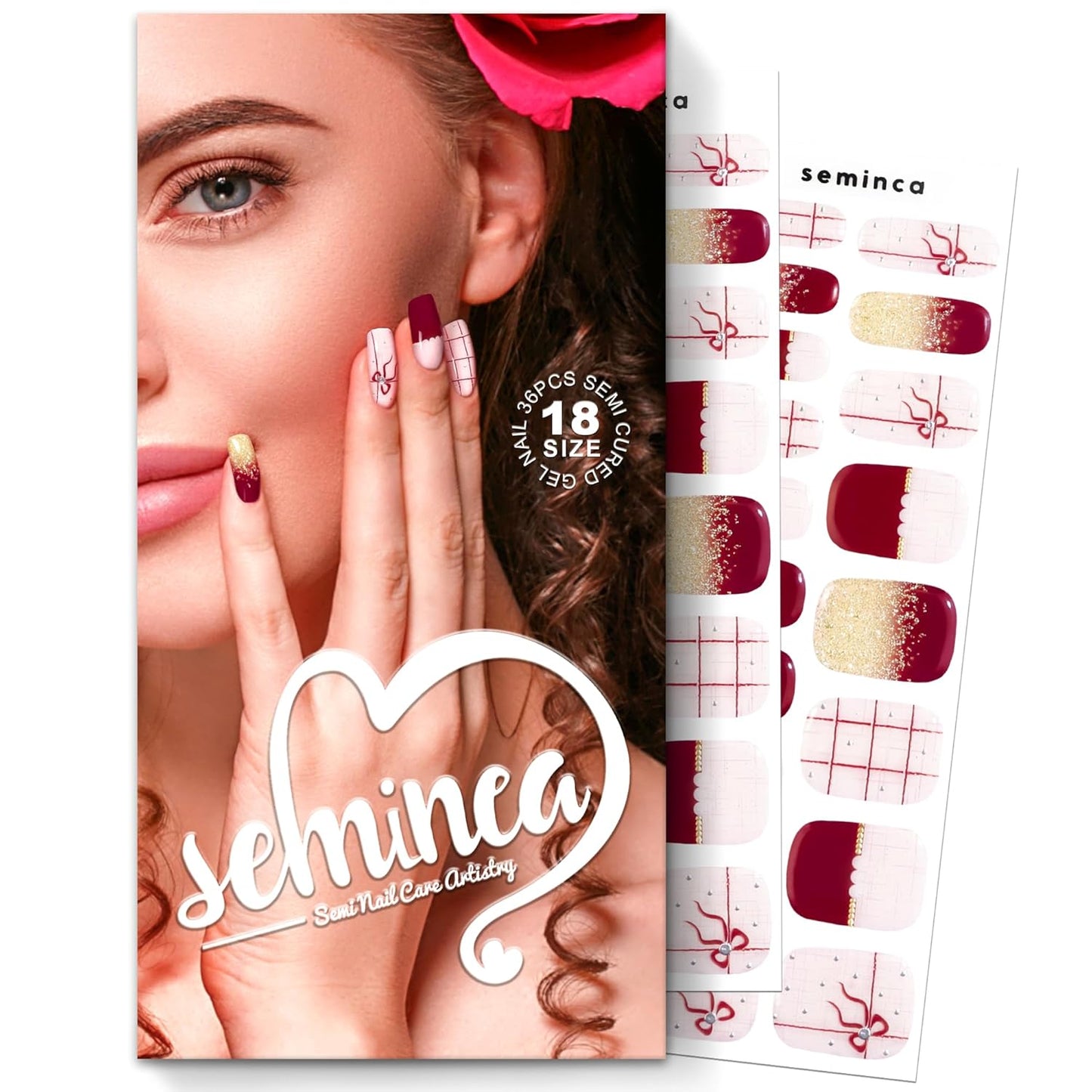 Semi Cured Gel Nail Strips-Salon Quality Semi-Cured Gel Press On Nails Stickers Quick DIY Nail Art Manicure Kits for Women at Home Works with Any UV/LED Lamps(Bow Ballet)