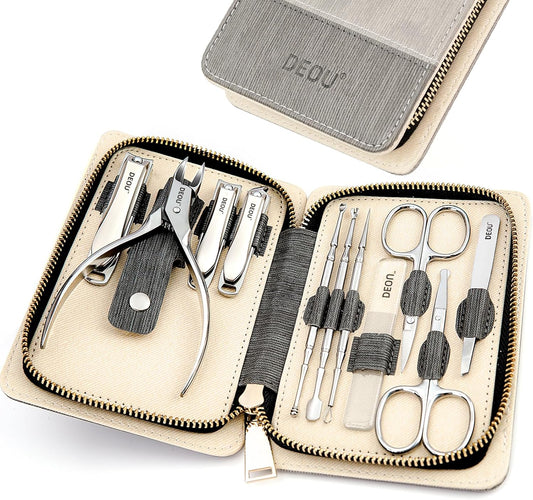 Manicure Sets Nail Clippers Stainless Steel Manicure and Pedicure kit Girls Professional Nail Files and Men's Grooming Scissors Tools for Home Personal Care or Gifts (Gray)