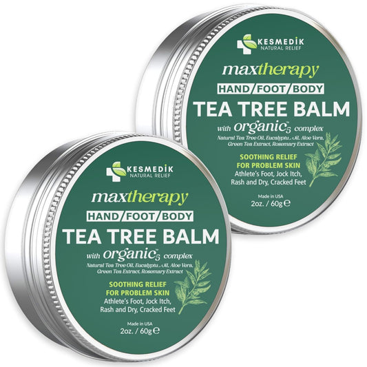 Tea Tree Oil MaxTherapy Balm, Itchy Skin Relief, Soothing for Rashes, Jock Itch, Athlete’s Foot, Chafing, Insect Bites, Folliculitis, Dry Sensitive Skin, Effective & Safe for All Ages, 2-Pack