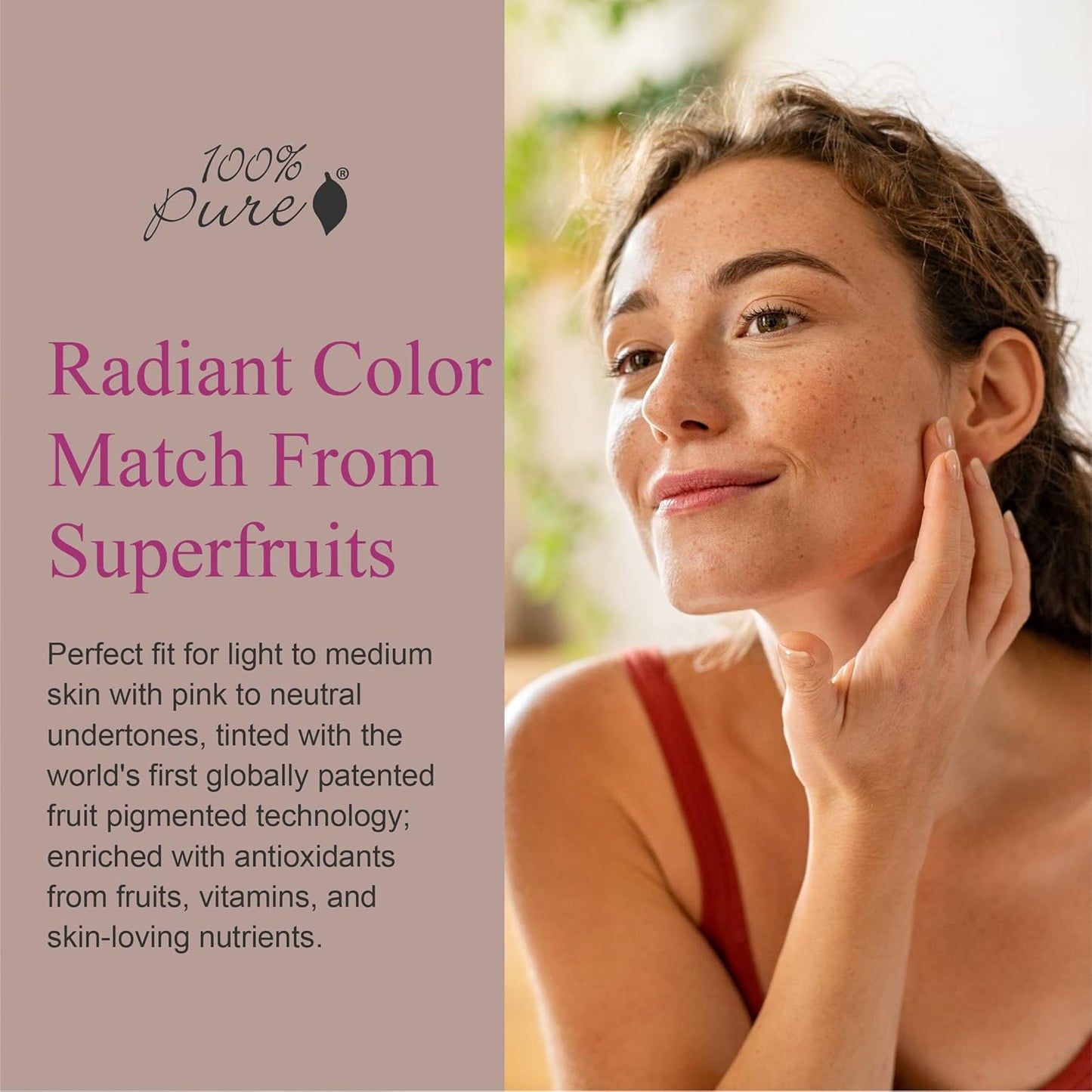 100% PURE Healthy Foundation Full Face Coverage Makeup, Liquid Matte Finish with Anti-Aging Benefits - Vegan Gorgeous Fruit Pigmented Sand Color (Light Medium with Neutral Undertone) - 1 Fl Oz