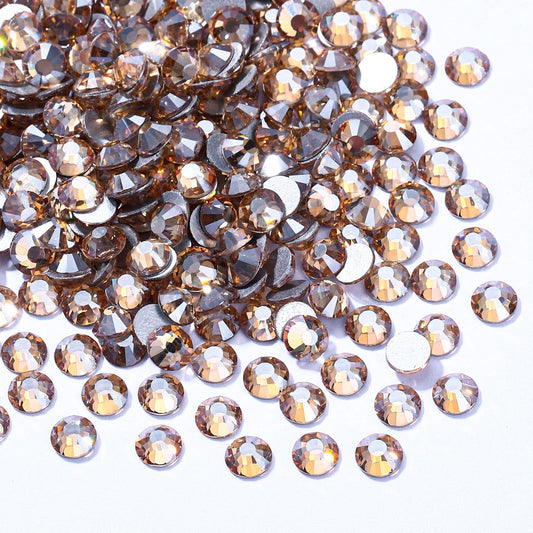 Gold Shadow Flatback Rhinestones, Glass Rhinestones for Nail Art and Craft, Glue Fix, Loose Crystal Gemstones(Gold Shadow, SS8, 1440pcs, 2.3-2.5mm)