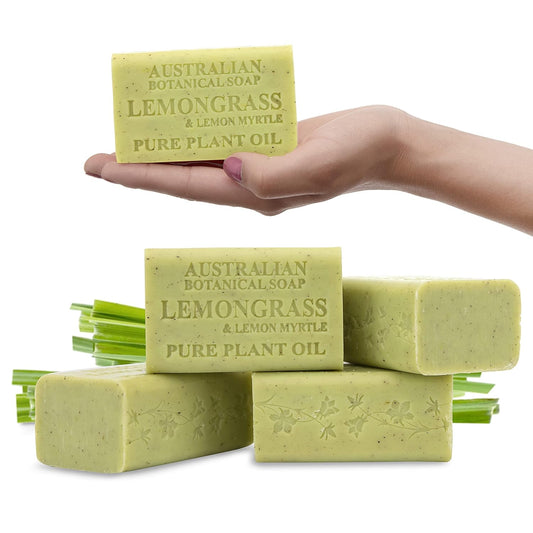 Australian Botanical Soap Lemongrass and Lemon Myrtle 6.6 oz Luxury Soap Bars Enriched with Shea Butter, Pack of 4