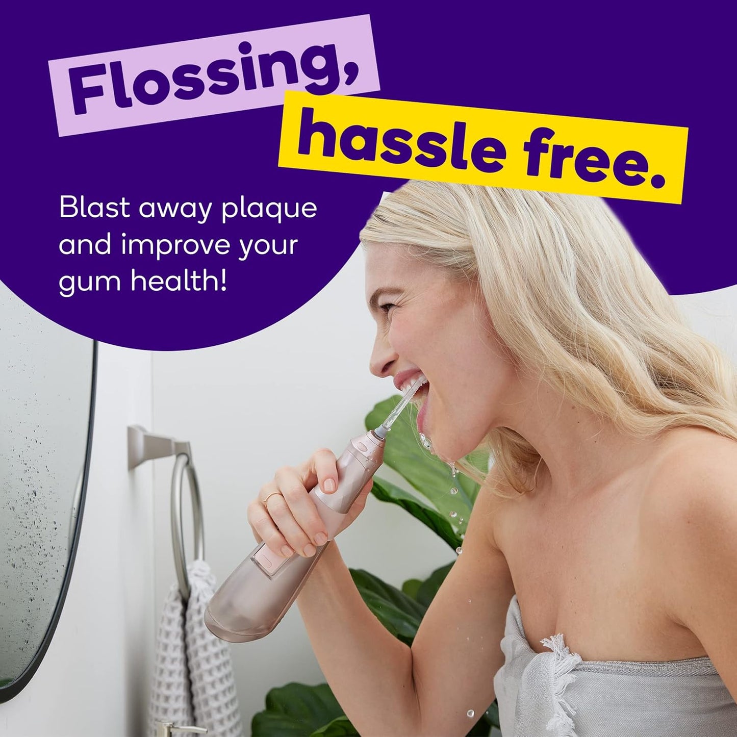 Burst Electric Water Flosser for Teeth Cleaning (3 Modes/Rose Gold) | Cordless | Plaque Removal Between Braces & Dental Work | Portable Floss | Refillable 110mL Tank