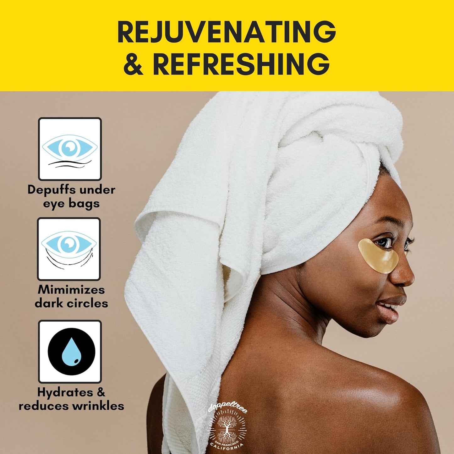 Under Eye Patches & Masks (18 Pairs) - All Natural Anti Aging Treatment for Bags, Puffiness, Wrinkles, & Dark Circles - 24K Gold, Collagen, Hyaluronic Acid, Hydrogel - Formulated in San Francisco