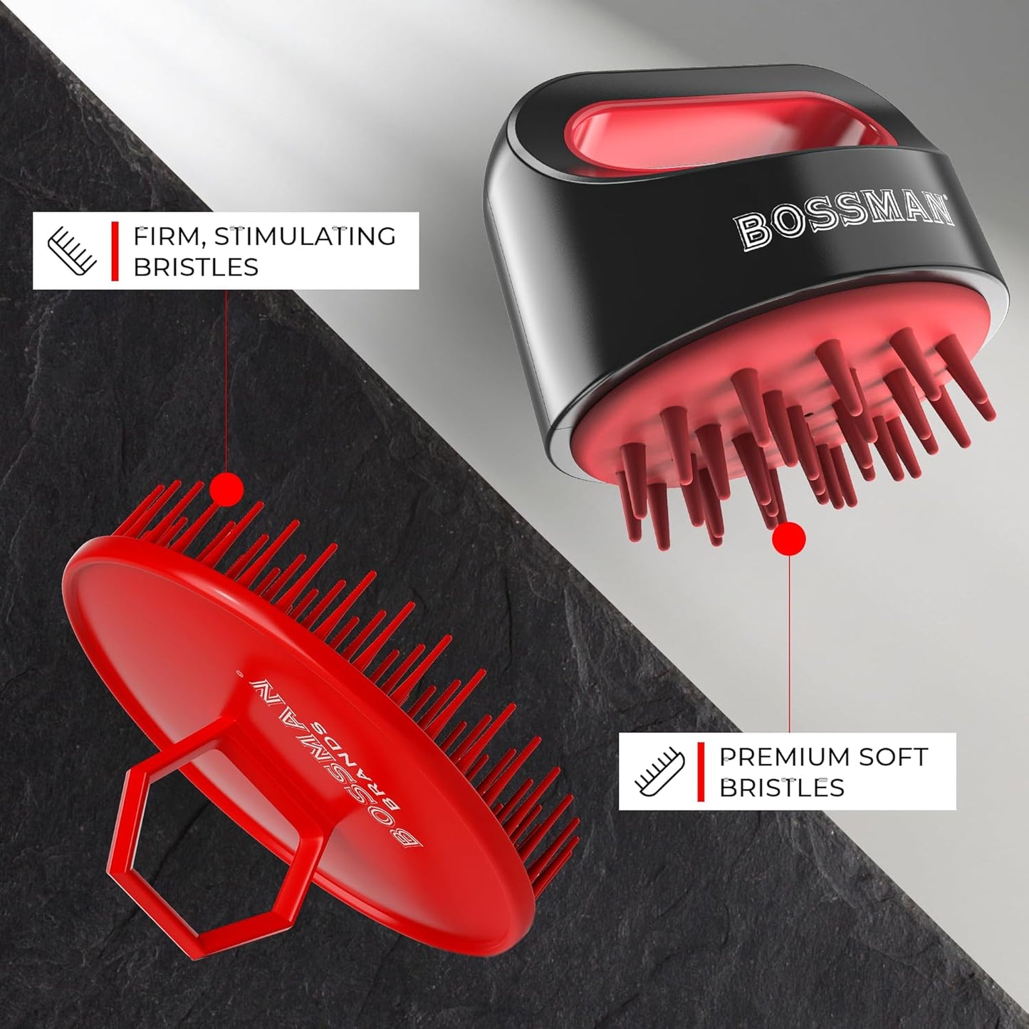 Bossman Titan Shower Scalp Massager – Ergonomic Silicone Scrubber for Product Build-Up, Dandruff & Pore Stimulation – Head & Beard Care Tool with Soft Bristles