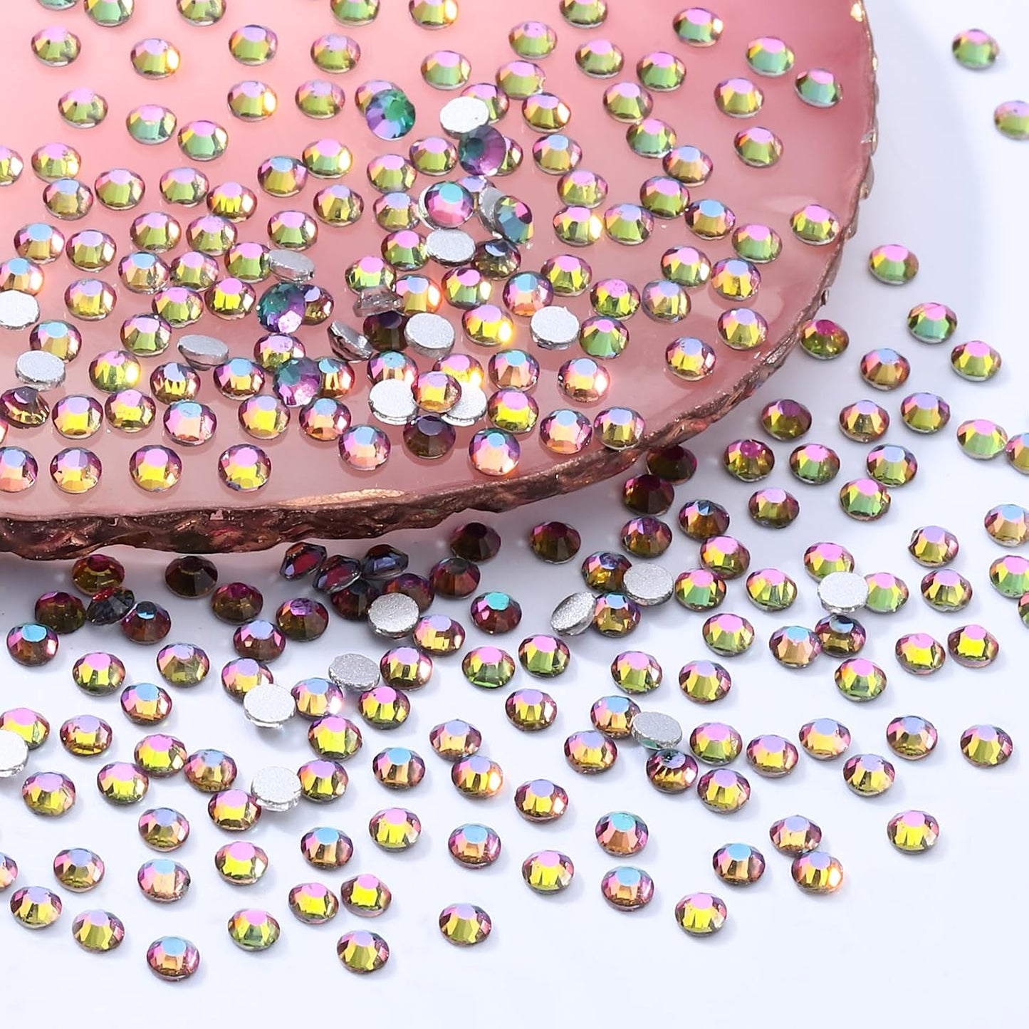 Green Volcano Flatback Rhinestones, Glass Rhinestones for Nail Art and Craft, Glue Fix, Loose Crystal Gemstones(Green Volcano, SS6, 1440pcs, 1.9-2.0mm)