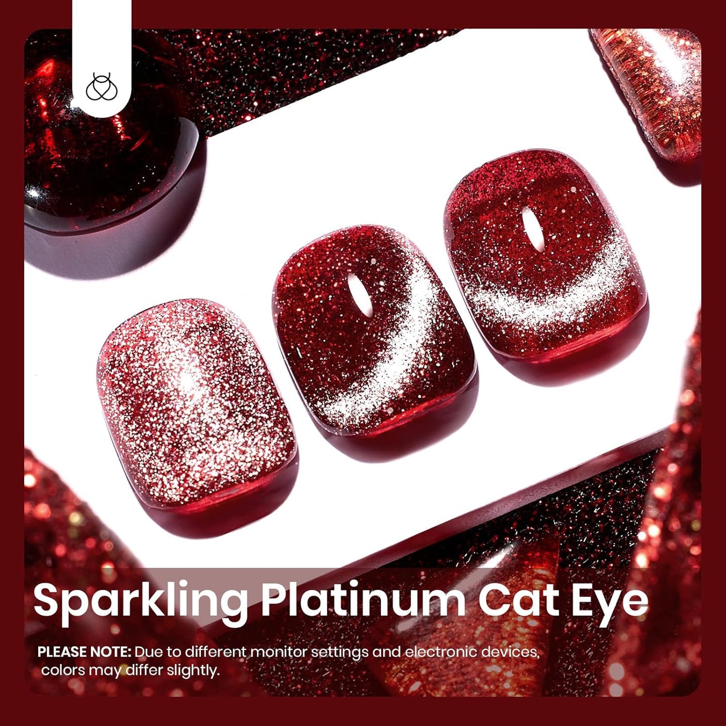 Beetles Red Cat Eye Gel Nail Polish, 15ml Glitter Nail Polish with Magnet Gel Soak Off UV LED Nail Lamp Reflective Nail Art DIY Home Manicure Design Gift for Women