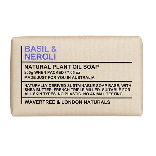 Wavertree & London Basil & Neroli Scented 100% Natural Soap Bar, 7oz Moisturizing French Triple Milled Soap Bar for Women & Men enriched with shea butter - Pure Bath & Body soap bar for All Skin Types