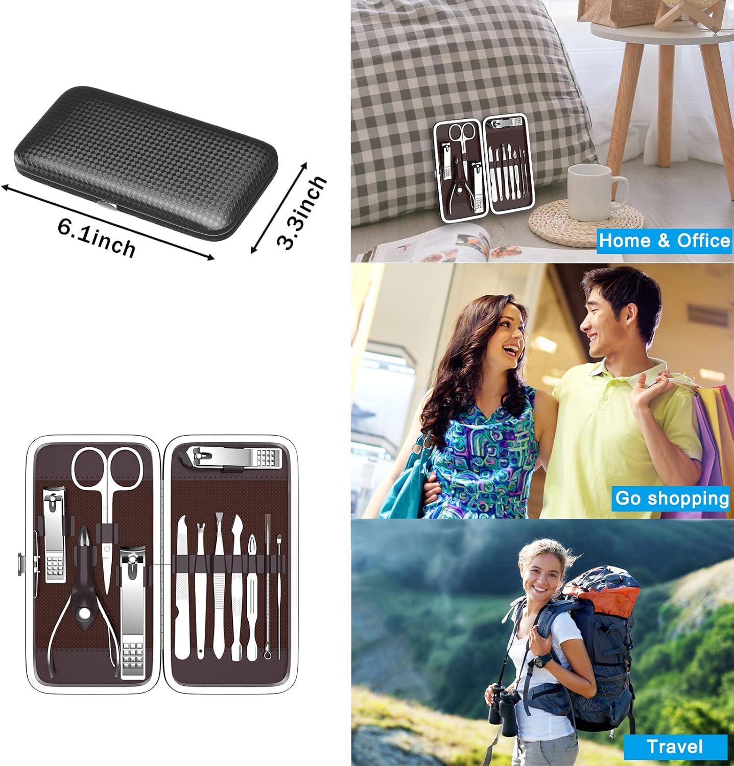 Manicure, Pedicure Kit, Nail Clippers, Professional Grooming Kit, Nail Tools with Luxurious Travel Case, Set of 12 … (nail clippers 12pcs)