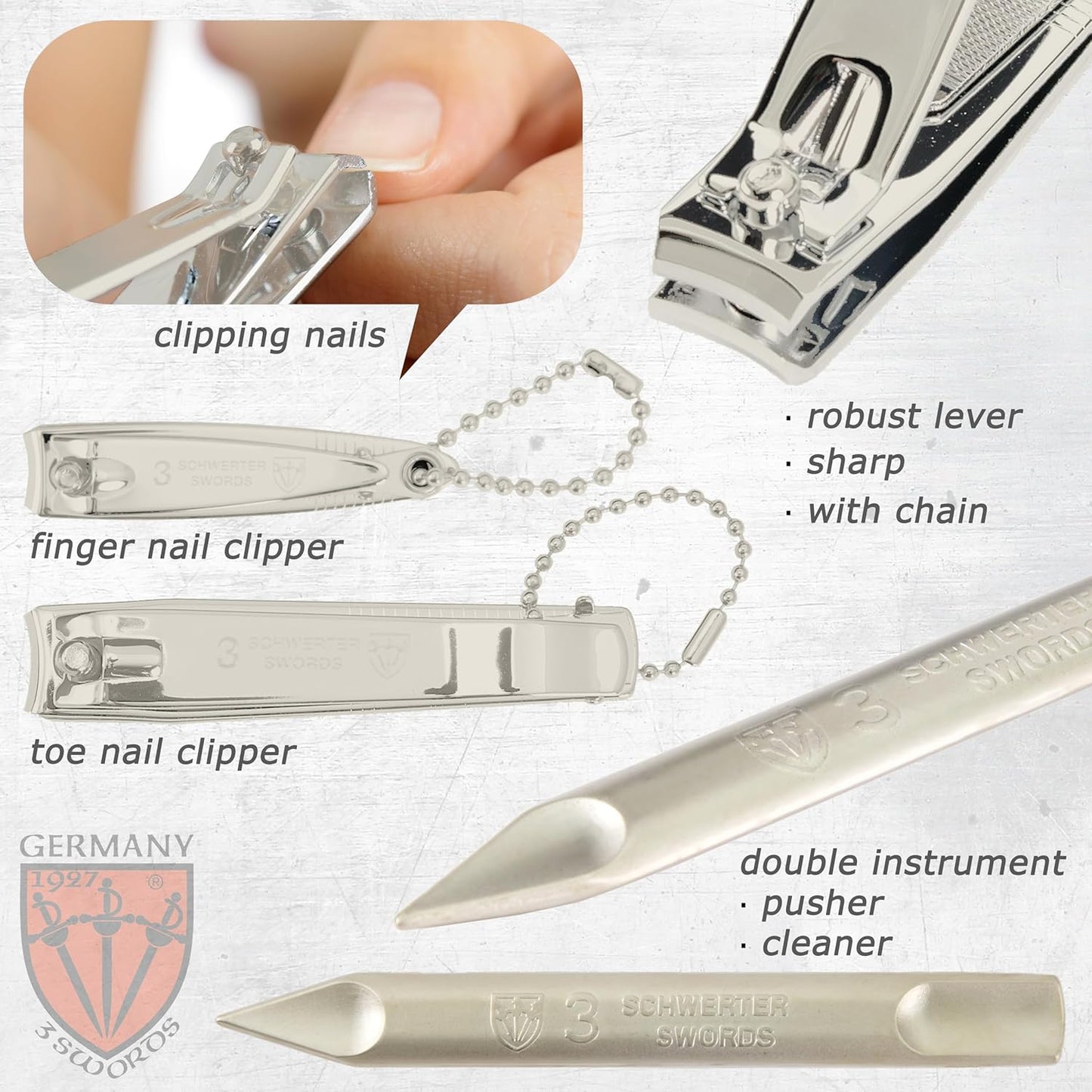 3 Swords Germany – Brand Quality 8 Piece Manicure Pedicure Grooming kit Set for Professional Nail Care with Synthetic Leather case Burgundy - Made in Germany