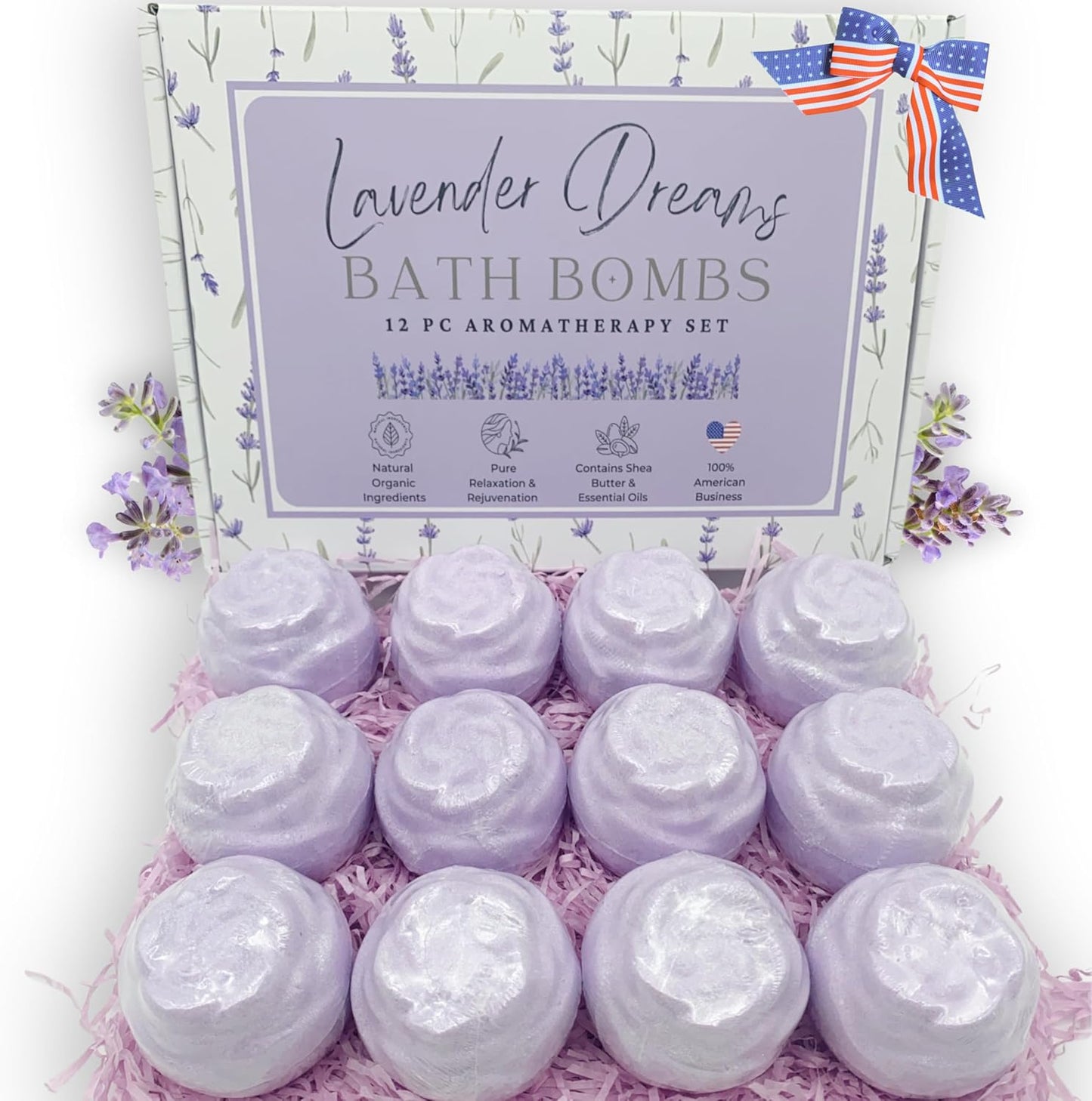 EvolutionUSA Lavender Dreams Bath Bombs for Women, 12 Organic Flower Bath Bombs, Soft Lavender Bath Bombs, Womens Bath Bombs Gift, Lush Bath Bombs for Girls, Relaxing Bathbombs, Bath Balls