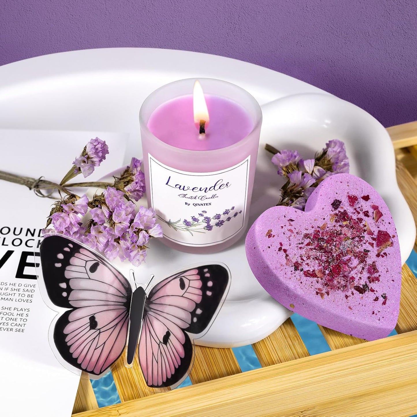 Bath Gift Set for Women, Christmas Stocking Stuffers for Women, Birthday White Elepant Gifts for Wife Her Sister Mom Auntie Grandma Friends, Relaxing Spa Self Care Lavender Bath Bombs Set﻿