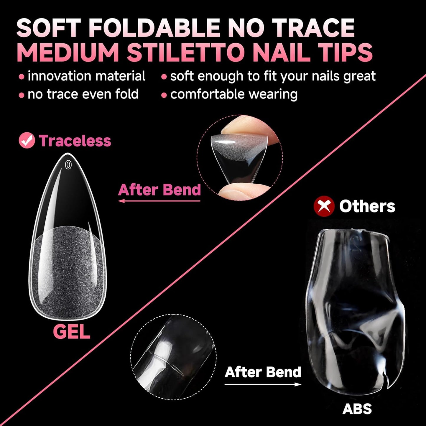 UNA GELLA Stiletto Gel Nails Press On Halloween 504Pcs Medium Almond Stiletto Clear Gel Nail Tips Full Cover Pre-matte Fake False Acrylic Nails for Nail Extensions Home Art Salon 12 Sizes